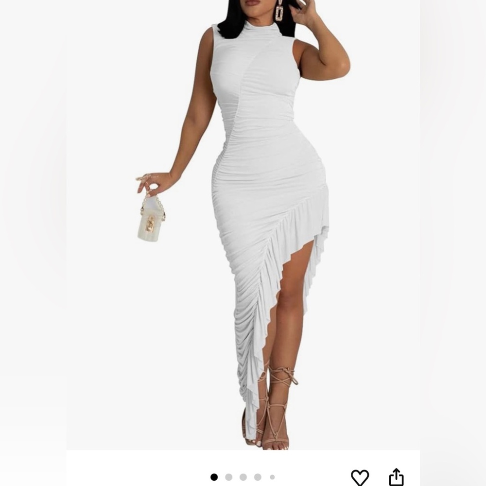 White Ruched Asymmetrical Dress